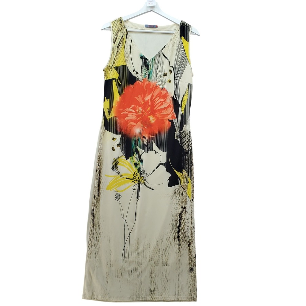Verda Maxi Dress Womens‎ 44 Multicolor Floral Print Stretch V Neck Sleeveless